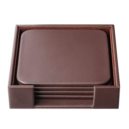 Dacasso Chocolate Brown Leather Square Coaster Set AG-3481